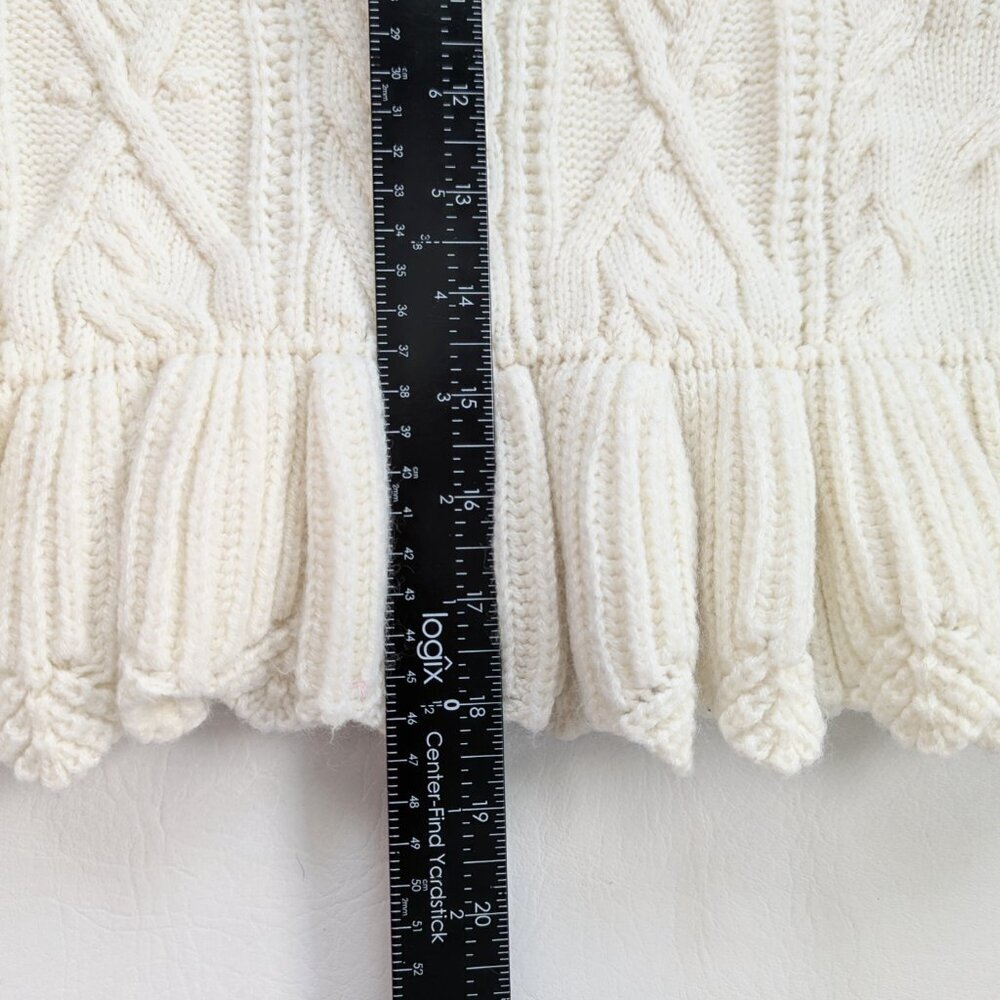 Peplum Cable Knit Whimsical Sweater Size M Cream Cottoagecore - Picture 11 of 14
